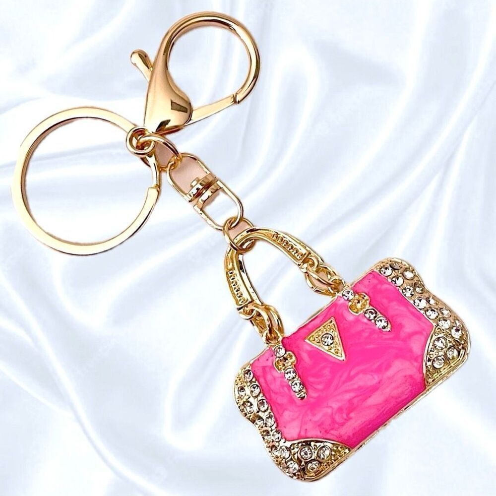 NWT Gorgeous Pink Bling Metal Purse Handbag Lobster Keyring Keyholder Key holder